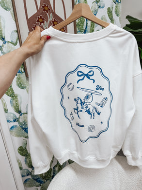 Yeehaw & Slow Down Oversized Crew Sweatshirt - White
