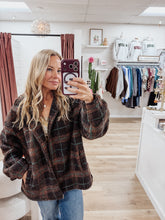 Fireside Plaid Sherpa Mock Neck Zip Up Jacket - Brown Multi