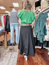 Bali Linen Midi Skirt with Straw Belt - Black