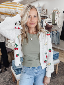 Fruit Stand Crochet Open Front Cardigan