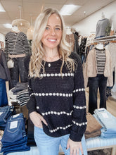 Marlowe Dot Stripe Balloon Sleeve Knit Sweater - Black