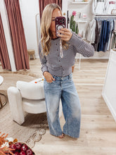 Blair Stripe Round Neck Button Down Ribbed Hem Cardigan