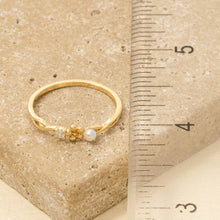 Gold Dipped Cz Pearl Flower Ring: Gold