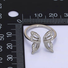 16K Gold Filled Clear Micro Paved CZ Open Butterfly Ring - Silver