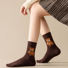 Cute Simple Brown Bear Pattern Crew Socks
