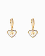 Bow Stamp on Heart Drop Hoop Earrings - White
