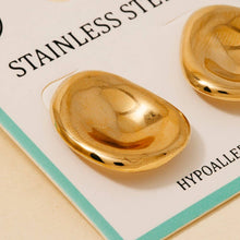 Stainless Steel Oval Bowl Shield Stud Earrings - Gold