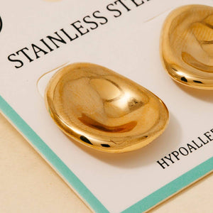 Stainless Steel Oval Bowl Shield Stud Earrings - Gold