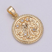 18K Gold Filled Zodiac Horoscope Sign Constellation Medallion Pendant Charm Bar Textured Coin Decorative Edge for Necklace Jewelry Making | A-A1761-A-A1766: Virgo
