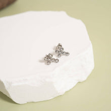 18K Gold PVD Stainless Steel Round Stone Cross Earrings: Stainless Steel Silver