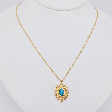 Inlaid Turquoise 18k Gold Plated Stainless Steel Necklace
