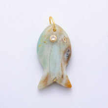 18K Gold Filled 38.8mm Clear CZ Natural Gemstone Fish Charm Bar | D265 - D533: Lapis Lazuli