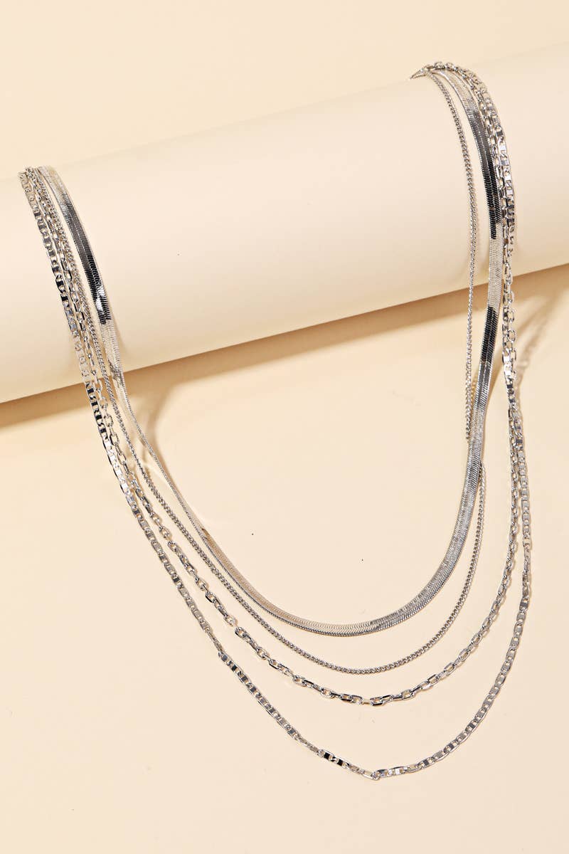 Assorted Multi Chain Link Necklace: Silver