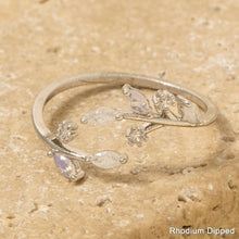 Gold Dipped Cz Leaf Branch Ring - Silver