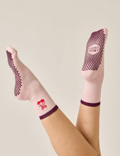 The Embroidered Crew Grip Sock: Cherry Bow