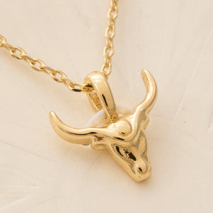 Western Bull Head Swappable Pendant Necklace - Gold