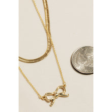 Snake Chain Layered Ribbon Bow Pendant Necklace - Gold