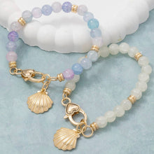 Sea Shell Charm And Heart Clasp Glass Beaded Bracelet - Blue