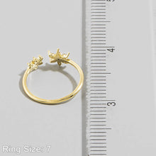 Gold Dipped Cz Double Flower Open Ring: S
