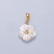 16K Gold Filled 20mm Birthstone CZ Mother of Pearl Flower Snap Drop Pendant | Charms-00965 ~ Charms-00976: April - Diamond