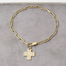 Hammered Square Cross Charm Paperclip Chain Bracelet - Gold