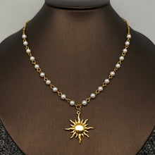 18K Gold Plated SS Sun Charm Pearl Chain Necklace
