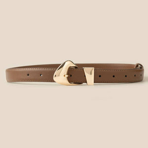 Fashion Warped Buckle Leather Belt - Silver/Ivory