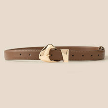 Fashion Warped Buckle Leather Belt - Gold/Brown