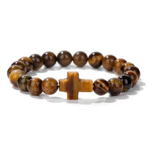 Boho Natural Stone Cross Charm Beaded Bracelet - Jade