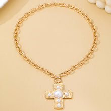 Hammered Cross Pearl Necklace