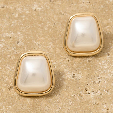 Squared Pearl Dome Stud Earrings