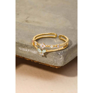 Double Line Rhinestone Fashion Ring - Silver