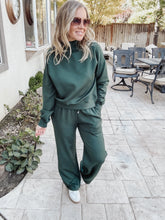 High Society Mock Neck Pullover and Wide Leg Sweatpants Set - Hunter Green