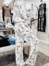 Desert Sketch Western Print Elastic Waist Joggers - Cream