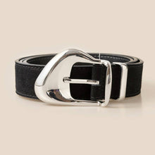 Ornate Buckle Soft Leather Belt - Black with Gold Buckle