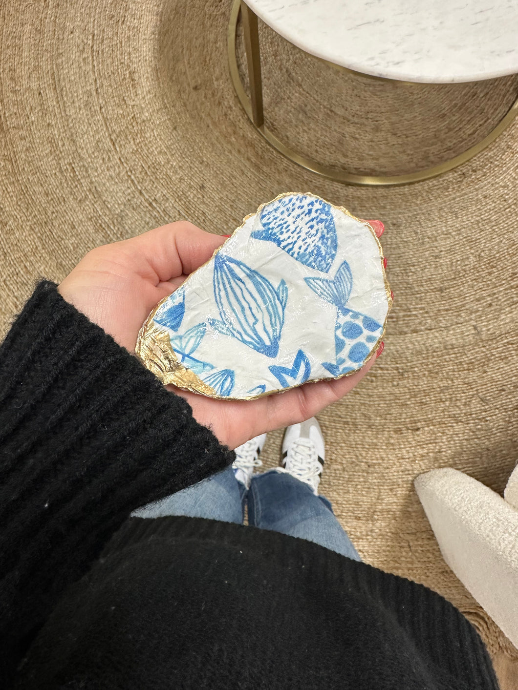 Made in Cape Cod Real Oyster Shell Dish - Blue Fish