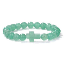 Boho Natural Stone Cross Charm Beaded Bracelet - African Turq