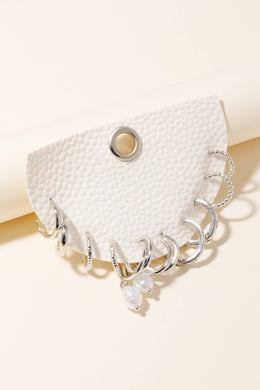 Mixed Metallic Hoop Earrings Set - Silver