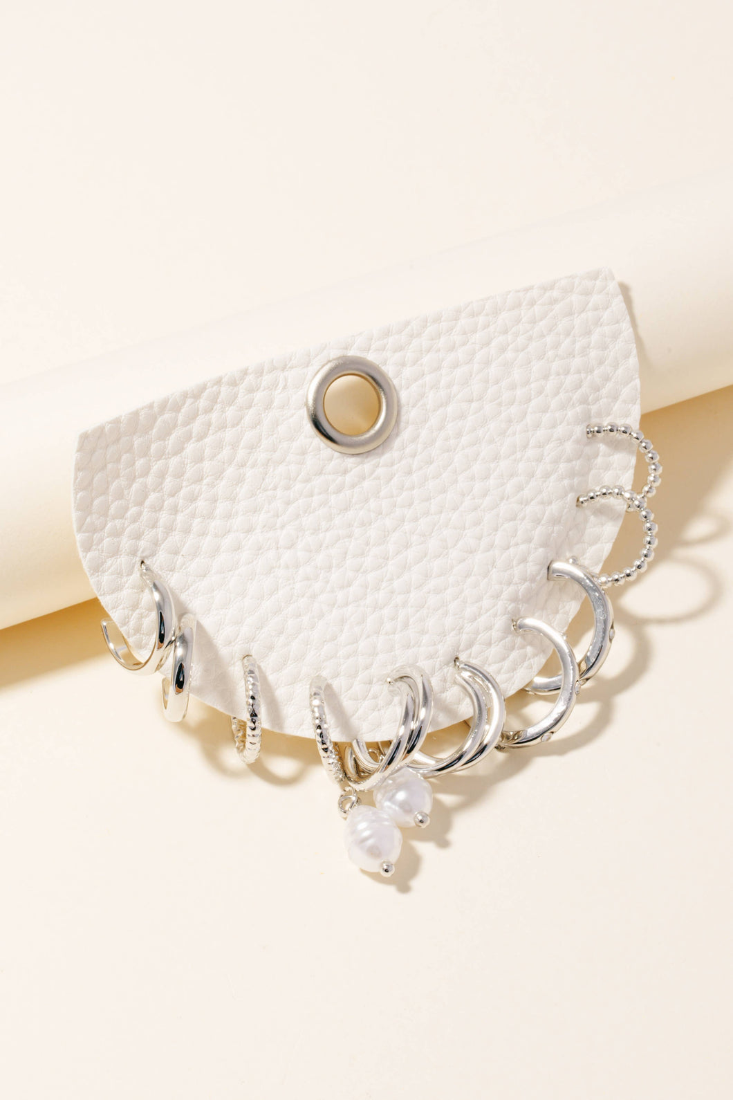 Mixed Metallic Hoop Earrings Set - Silver