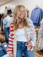 Summer Social Multi Stripe Cardigan - Red/Sky