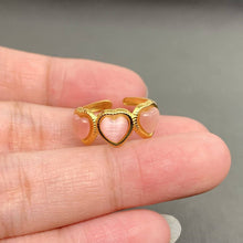 Pink Heart Cat's Eye Stone 18K Gold Plated S.Steel Ring