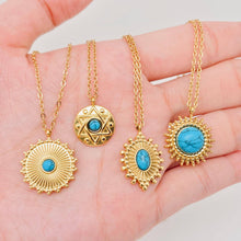 Inlaid Turquoise 18k Gold Plated Stainless Steel Necklace