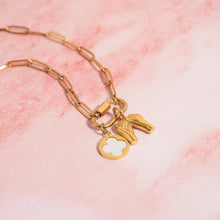 18K Gold PVD Stainless Steel Mother Of Pearl Floral Charm Bar - Stainless Steel Silver