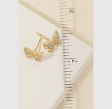 CZ Intricate Pave Butterfly Stud Earrings - Gold