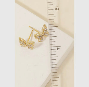 CZ Intricate Pave Butterfly Stud Earrings - Gold