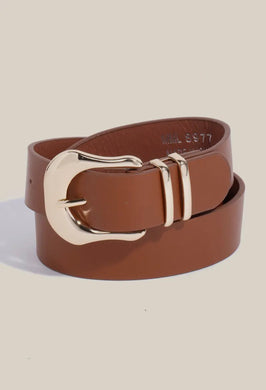 Smooth Faux Leather Belt - Brown/Gold