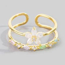 Gold Dipped Cz Flower Studded Two Row Ring: Gold