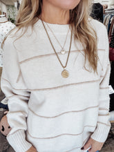 Sunday House Stripe Crew Neck Oversized Pullover Sweater - Oatmeal