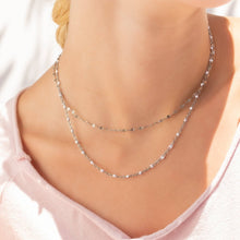 18K Gold PVD Stainless Steel White Confetti Chain Necklace Charm Bar: Stainless Steel Silver / 16+2"