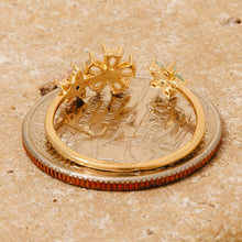 Gold Dipped Cz Flowers Open Band  Ring - Gold